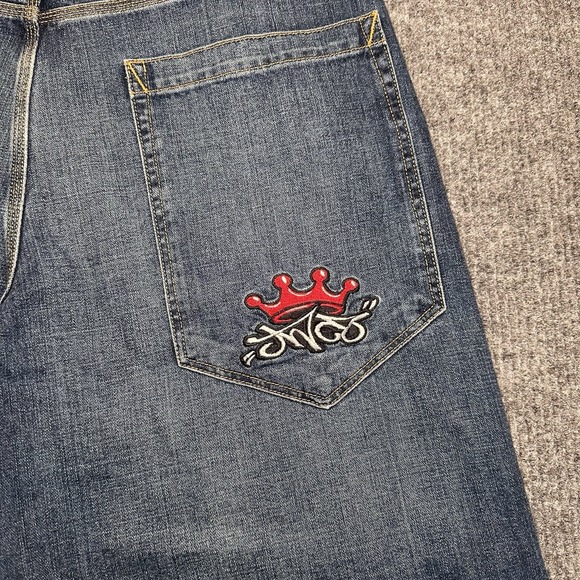 JNCO Jeans Men 38x32 Black Crown 85 Baggy Wide Leg Embroidered Denim Y2K Vintage - Picture 10 of 12